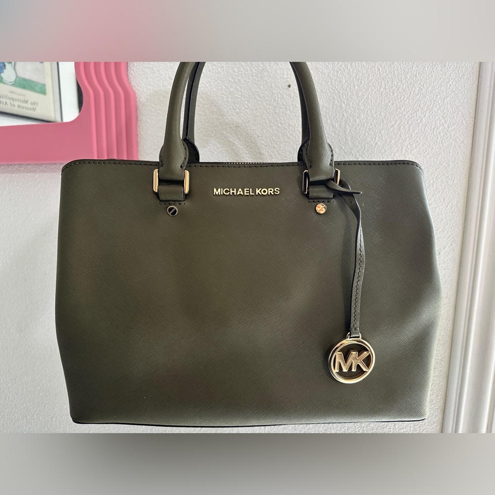 Michael Kors Olive Satchel with Gold Accents